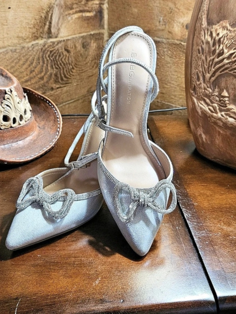 BCBGeneration Annese Rhinestone Bow Pump Silver Heels
